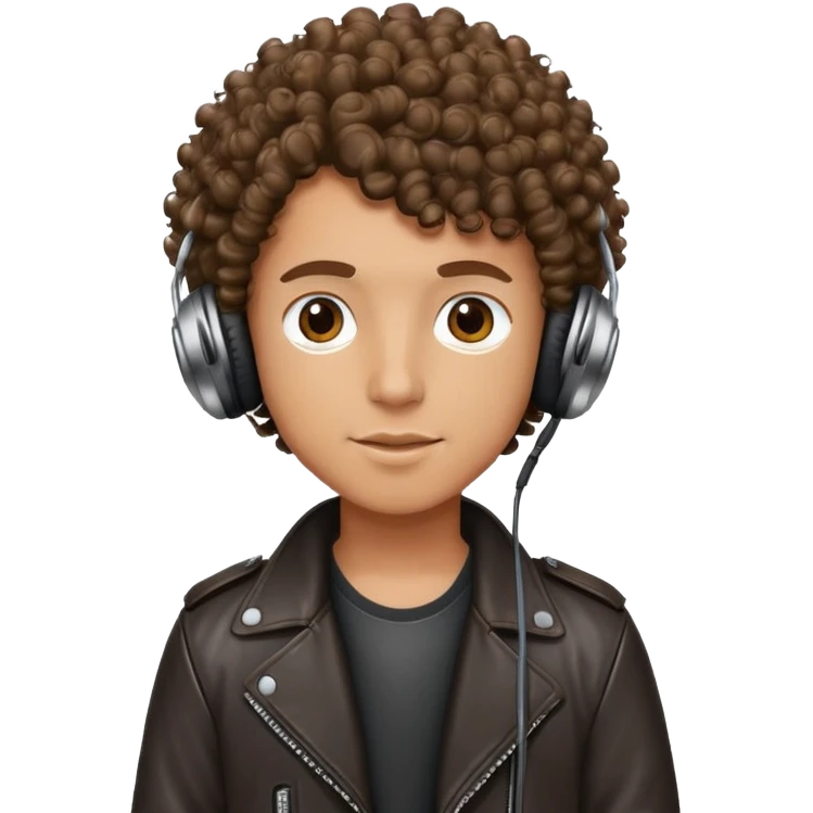 curly haired boy wearing a leather jacket and headphones music producer emoji