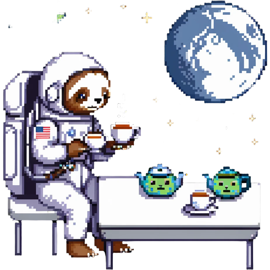 astronaut sloth having tea with aliens on the moon emoji