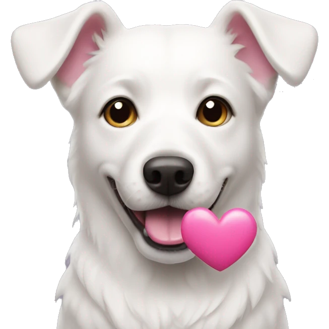 White dog with a pink heart emoji