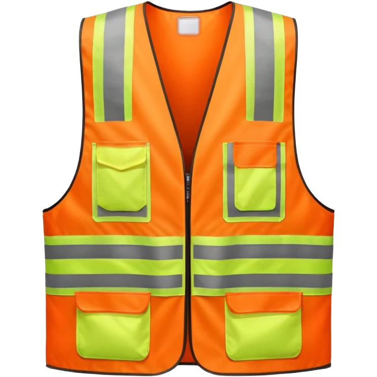 orange safety vest with bright yellow reflective stripes, construction site workwear, emoji style emoji