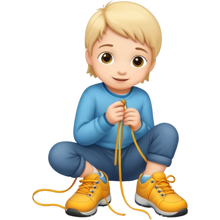 child tying shoelaces, happy and confident emoji