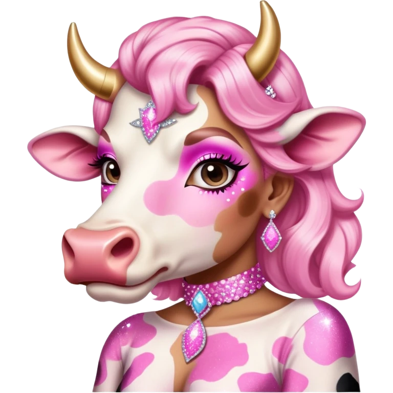 cowboy cow print pink drag queen glitter sparkles babe girl makeup diva brat emoji