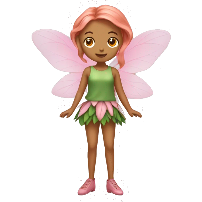 Light copper hair fairy with pink top and skirt and leafs as heels emoji