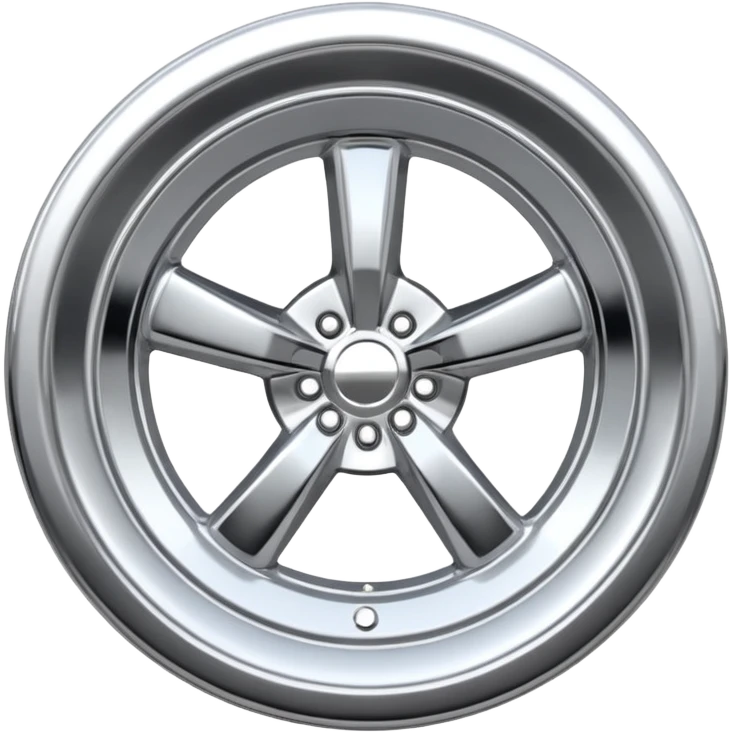 A chrome car wheel emoji, polished silver metal rim, smooth circular shape, minimal futuristic design, soft reflections, iOS emoji style, centered on white background, ultra clean look emoji