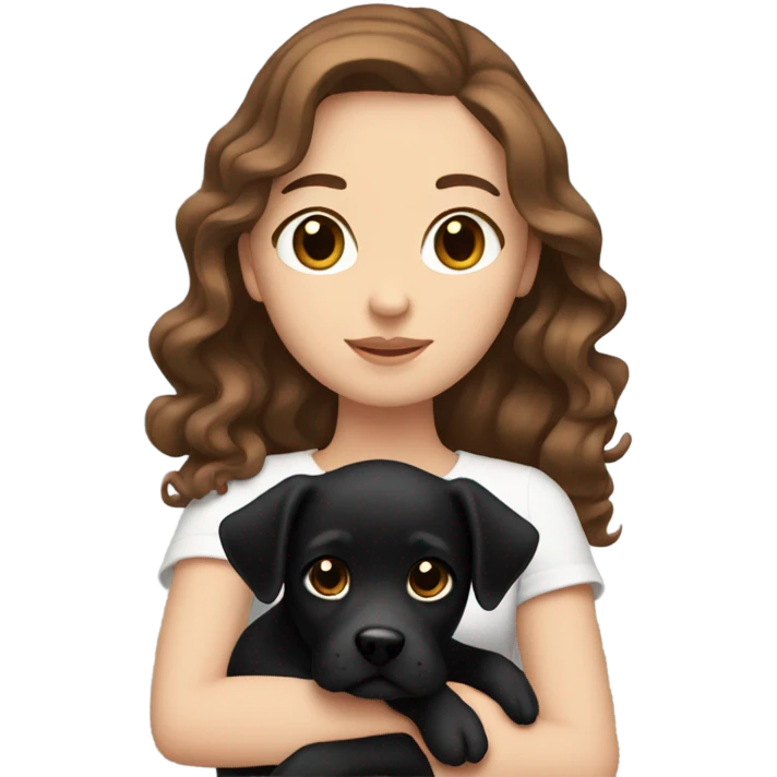 white girl with wavy brown hair holding black dog emoji