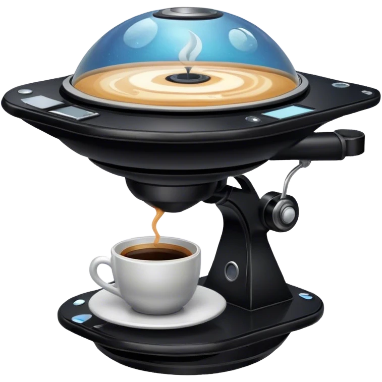 realistic flying platform coffee shop in space emoji