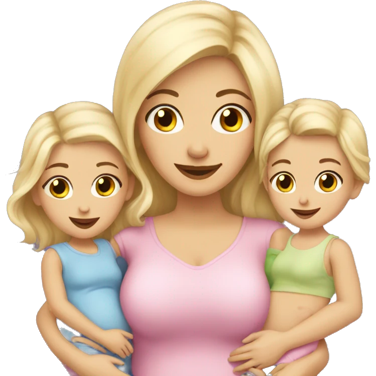 Blonde mother with 3 daughters 2 toddlers 1 newborn  emoji