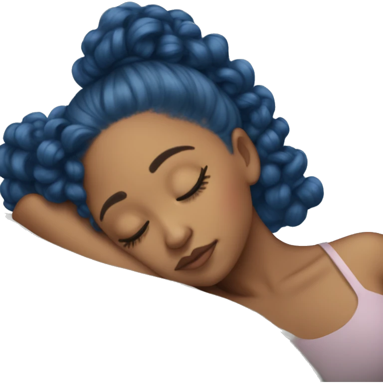 Ariana sleeping with blue curly ponytail emoji