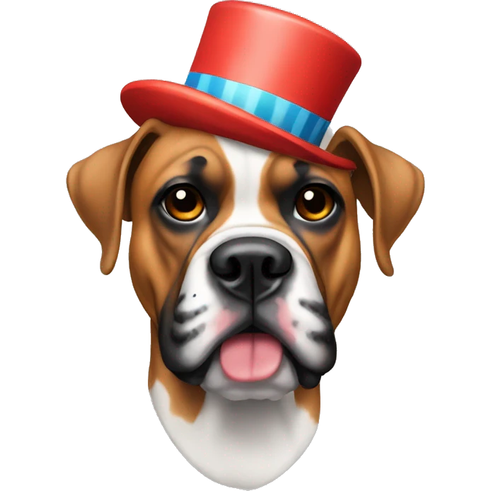 A fawn boxer dog wearing a clown mask  emoji