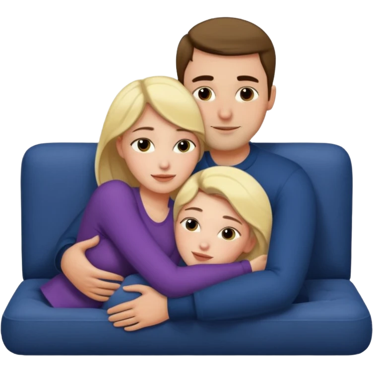 Women cuddling man on couch naked emoji