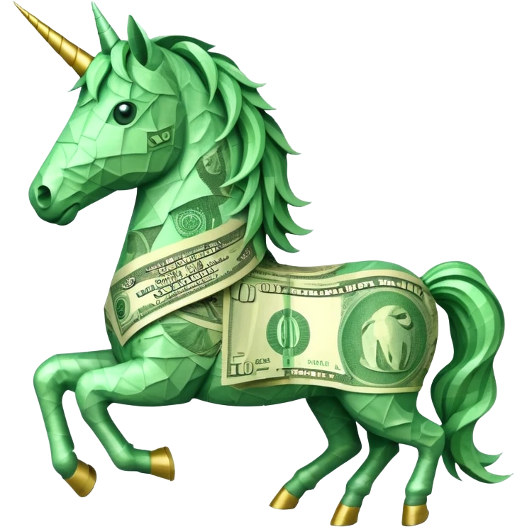 единорог полностью из долларовых купюр, no background emoji