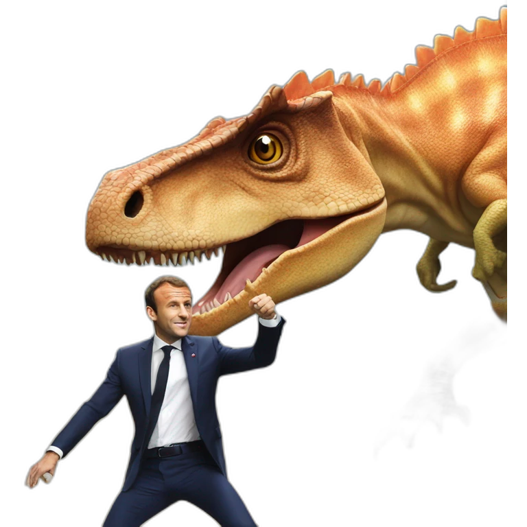 Emmanuel Macron qui chevauche un dinosaure emoji