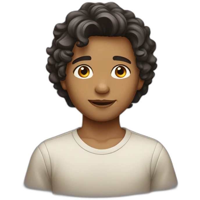 A boy with wavy hair and middle part haircut with tan skin tone  emoji