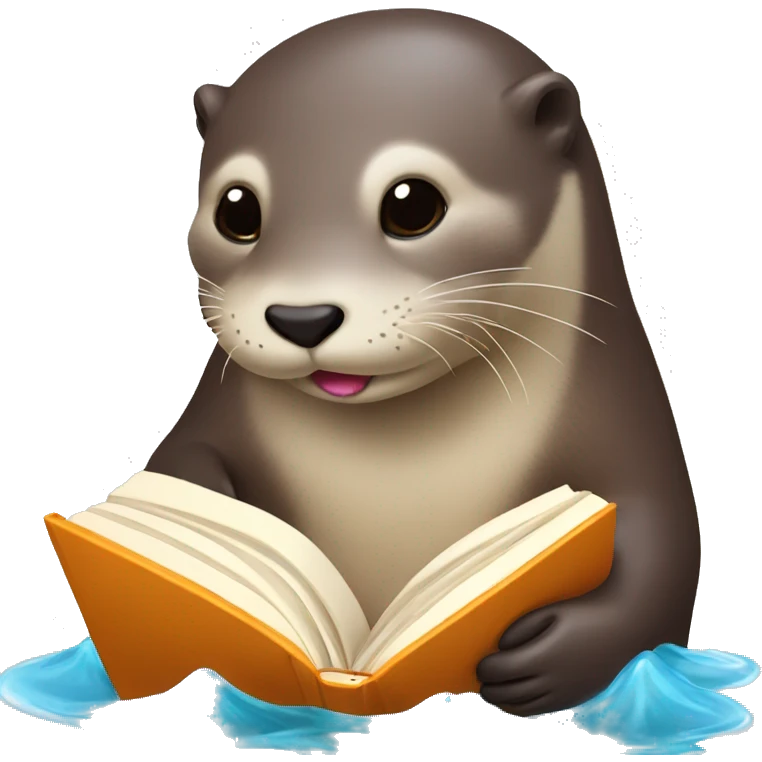 otter laying comfortably in water reading a colorful book emoji