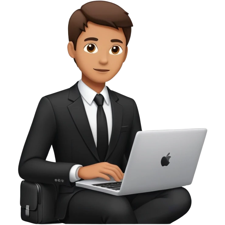 Man in black business suit with laptop emoji