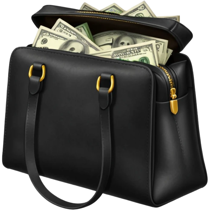 Create a black leather bag with a stack of cash inside in authentic Apple emoji style. emoji