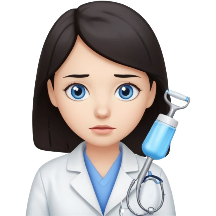 сгенерируй девушку стоматолога без стетоскопа с темными волосами и голубыми глазами еще грустную emoji