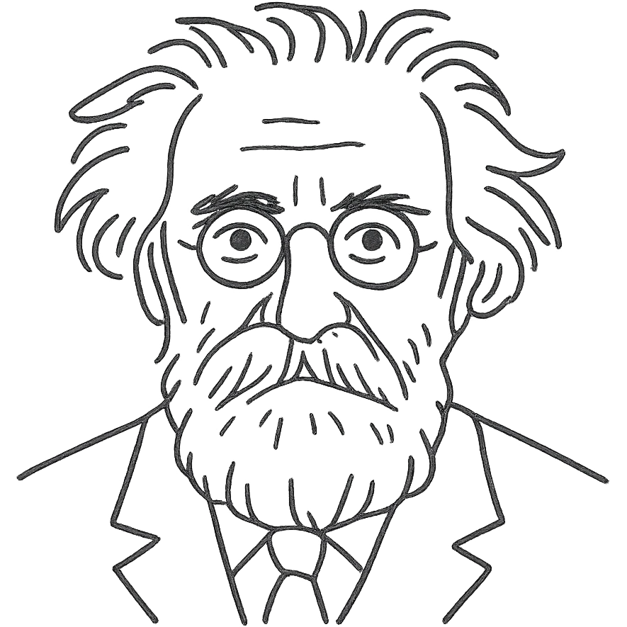 a hand drawn black outline portrait of philosopher Gaston Bachelard with similar-sized eyes based a famous portrait of him emoji