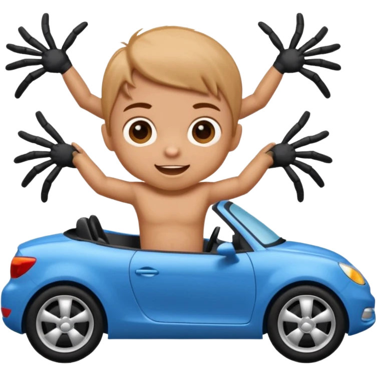 Cute baby spider driving a blue car emoji