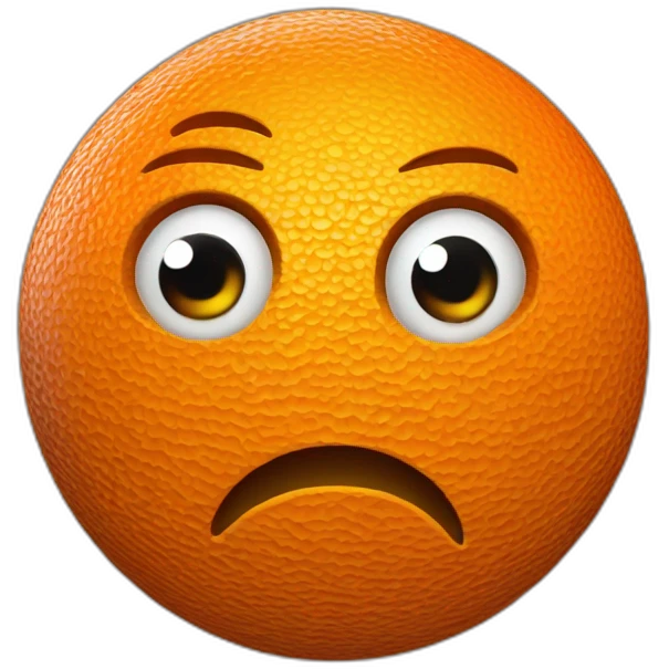 3d sphere with a cartoon orange skin texture with big thoughtful eyes emoji