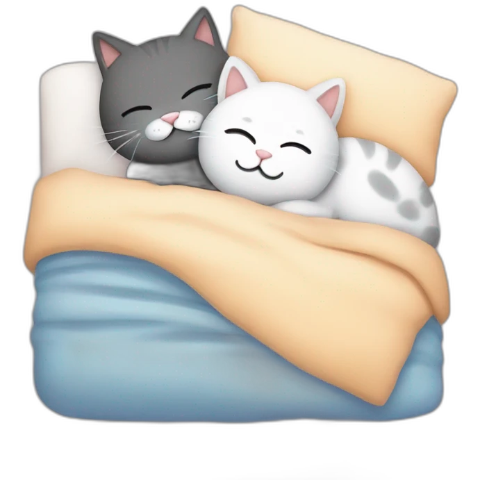 cute cat snuggeling boyfriend cat in bed for sleep emoji
