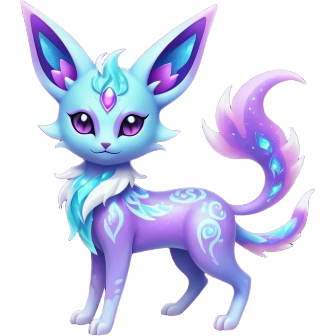 Shiny Exotic Nebulae Tropical Colorful Neon-colored Glittery Ethereal Sparkly Espeon-Amaura-Aurorus-Fakémon-hybrid-creature (full body)  emoji