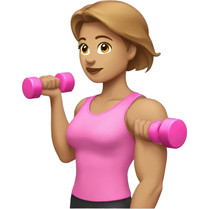Short light brown hair Female White bicep side view holding a pink dumbbell emoji