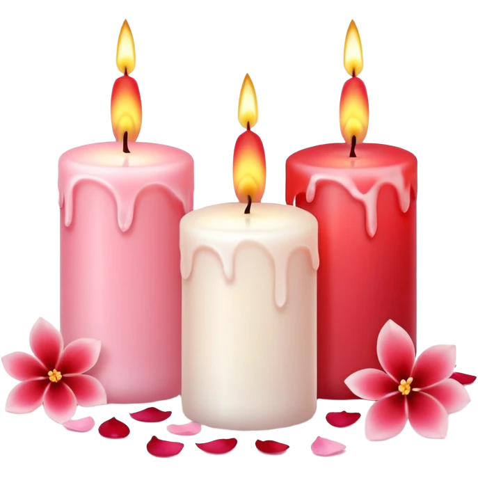 Romantic pastel white pastel pink and red candles with flower petals  emoji