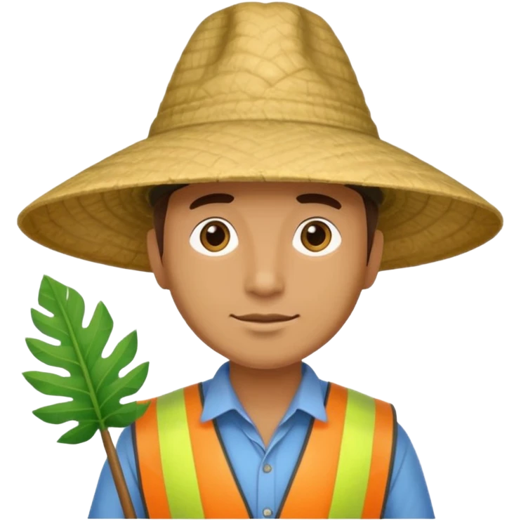 an surveyor man wearing a large leaf conicat emoji