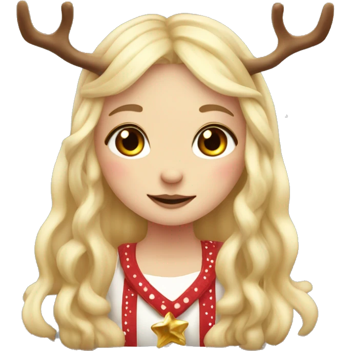 blonde reindeer girl long hair and antlers with cute dots  emoji