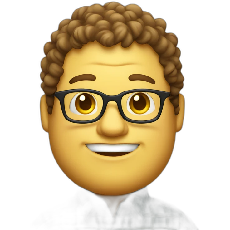 A fat man with yellow skin wearing glasses, a square face, naturally curly hair, wearing a plaid shirt emoji