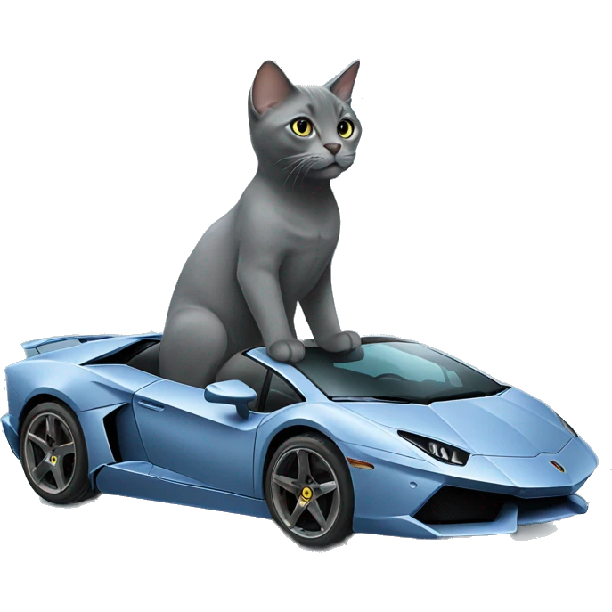 Russian Blue cat driving a Lamborghini  emoji