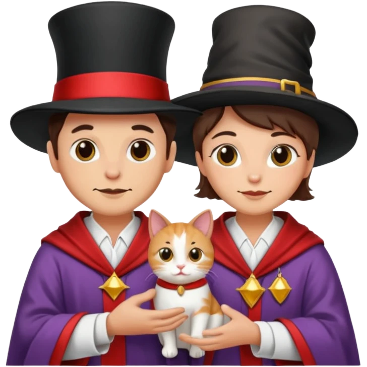 magician couple and their pet cat emoji