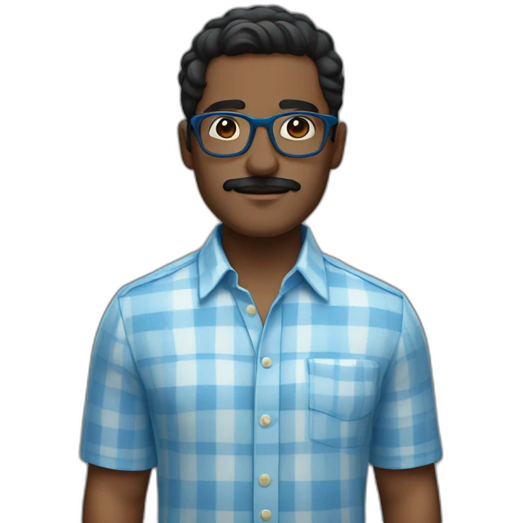 dark skin latino man short hair with glases and moustache with blue squares shirt emoji