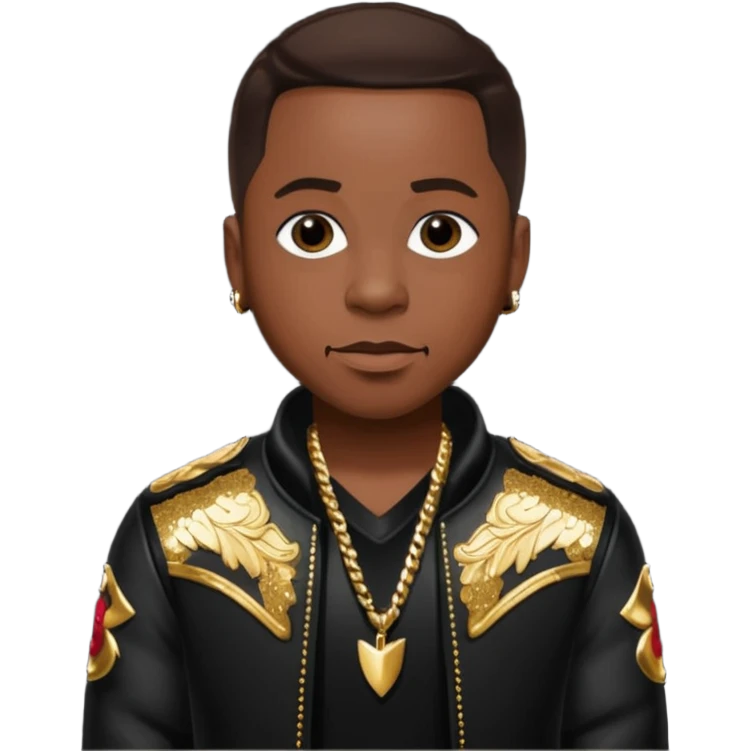 Woody from Dru Hill with dark brown hair, black sequin outfit, dark skin emoji