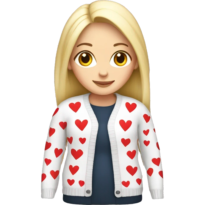 white female cardigan with heart pattern emoji