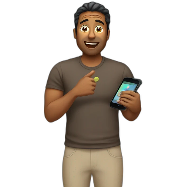 brown man holding phone surprised emoji