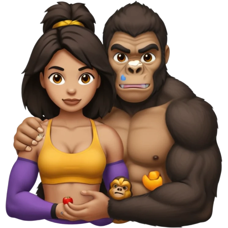 Buff gorilla holding mixed woman  emoji