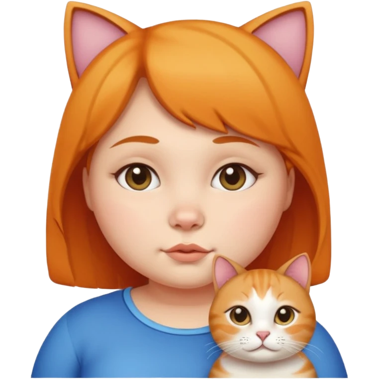 short chubby girl with a cat face emoji