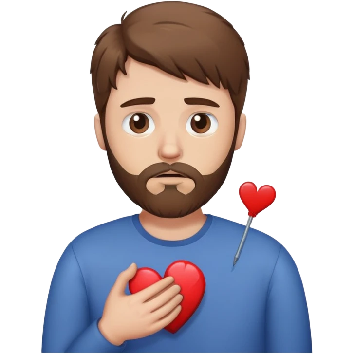 White man with brown hair and beard holding a broken heart with anxiety  emoji