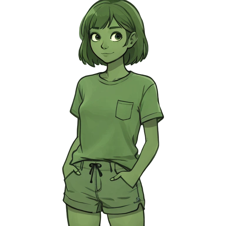 Girl wearing t shirt and shorts  emoji