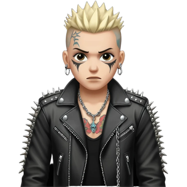 A fan of heavy extreme music, a metalhead in chains with rivets on a leather jacket emoji