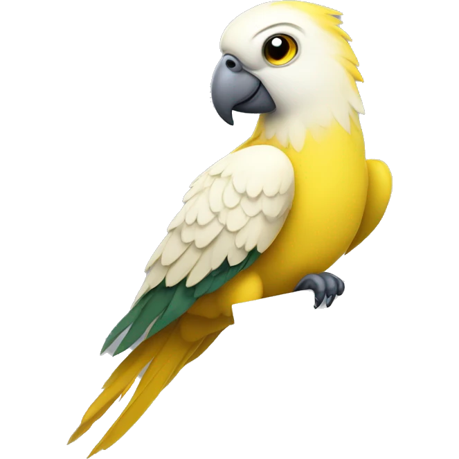 white and yellow parrot  holding a sign with the inscription  emoji