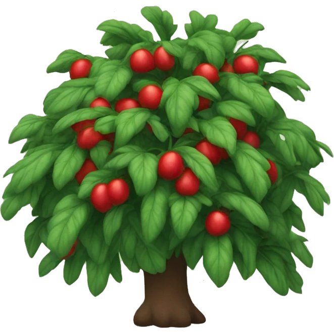 A big leafy bush with scattered red pappers growing on it. emoji