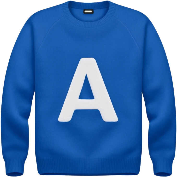 blue sweater with small white letter A in upper right emoji