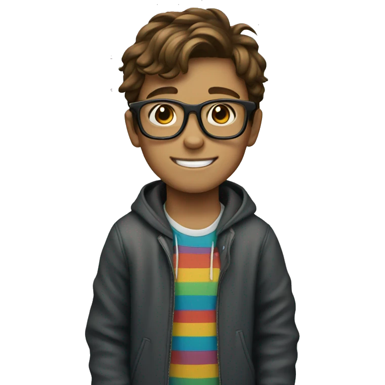 A brown-haired boy with glasses and a skateboard emoji