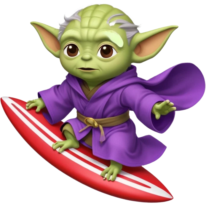yoda in a purple robe flying in a rocket like surfing emoji