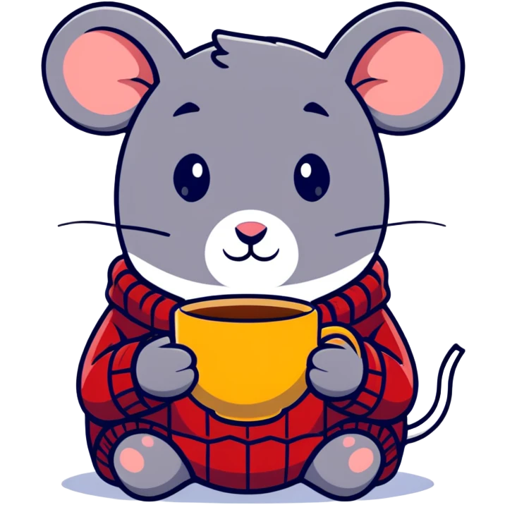 Sweet mouse in a cozy sweater enjoying a cup of tea emoji