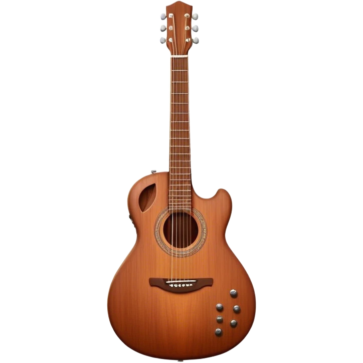 Cinematic Realistic Guitar, smooth mahogany body with intricate wood grain, steel strings reflecting soft light, gentle hand positioning on the fretboard, glowing with warmth and musical soul. emoji