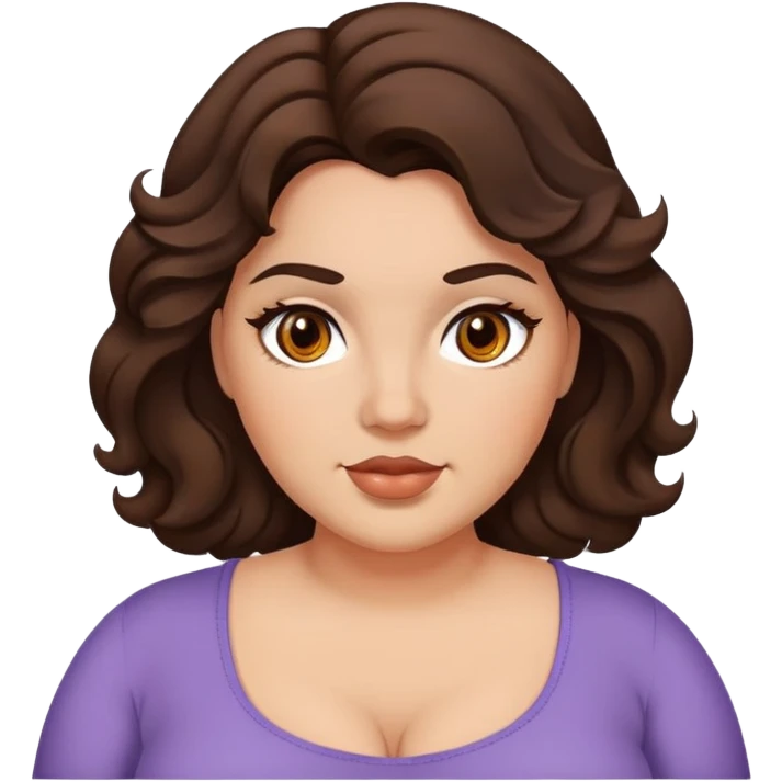 Mulher gordinha com olhos castanhos médios e cabelos ondulados castanho escuro emoji
